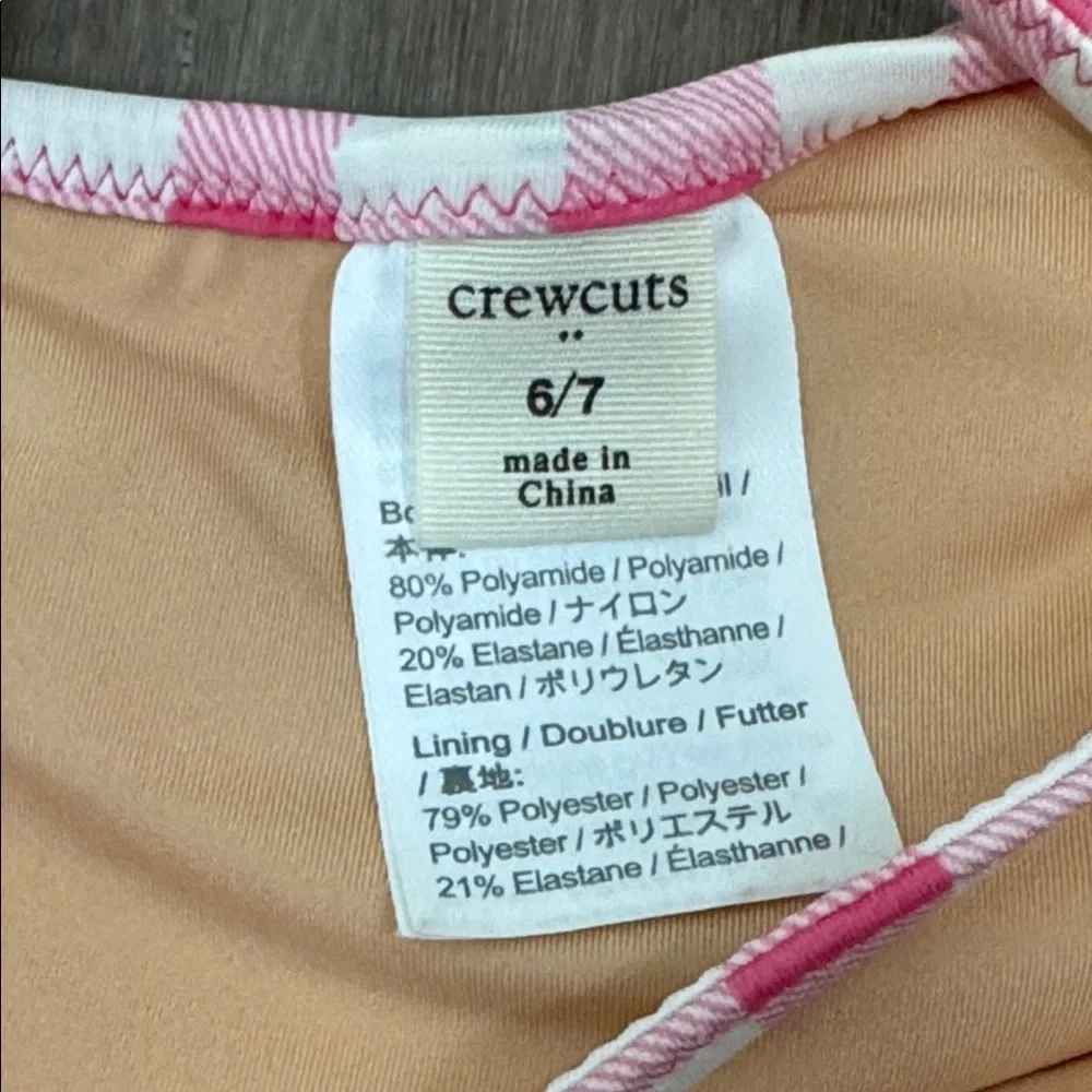 Crewcuts Pink and‎ White Gingham One-Shoulder ruffle Swimsuit